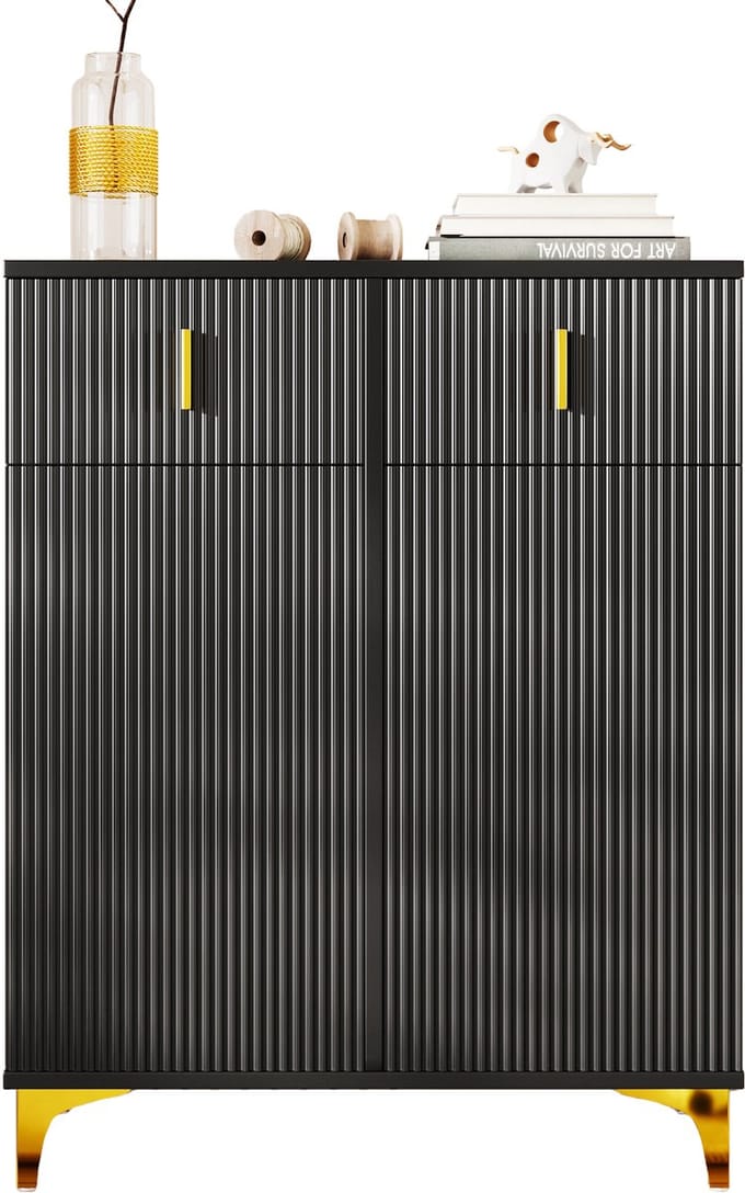 Elegante Sideboard/Schoenenkast - Structuurpanelen - Verstelbare Planken - Vergulde Versieringen - Lades