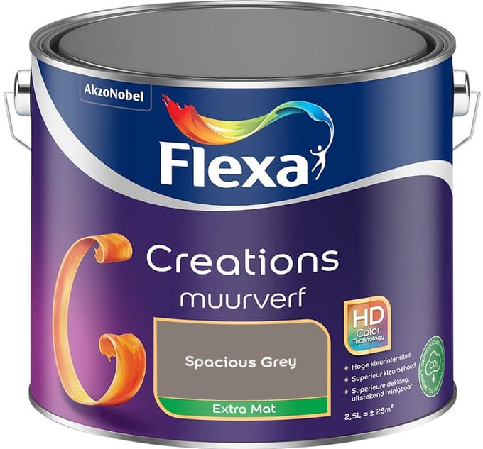 Flexa - Creations Muurverf Extra Mat - Spacious Grey - Mengverf - 2,5 L