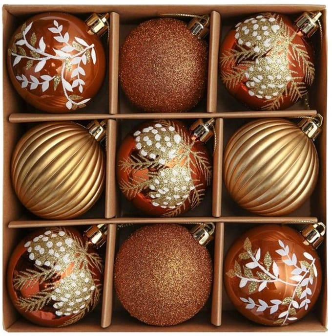 Dailygoody - Kerstboomversiering - Kerstballen - 9 Stuks - Koper en
