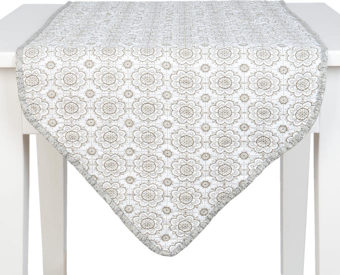 Clayre & Eef - Tafelloper Grijs Wit 50 x 160 cm