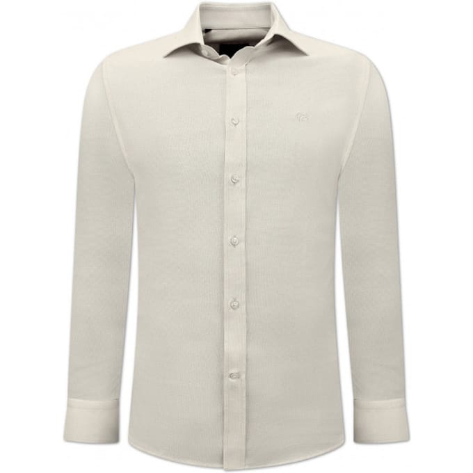Oxford Effen Blouse Heren - Slim Fit Stretch - Beige