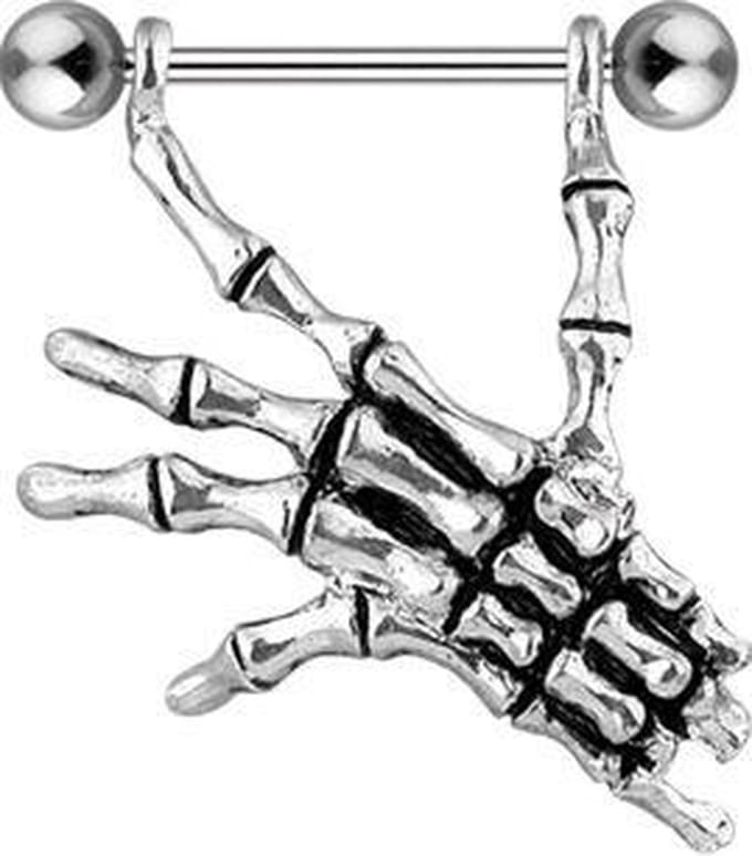 Tepelpiercing Skull hand 1.6x14 - LMPiercings