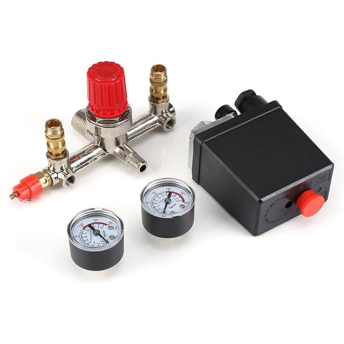 Luchtcompressor Drukschakelaar Klep Regulator 90-120 PSI met Dubbele Manometers