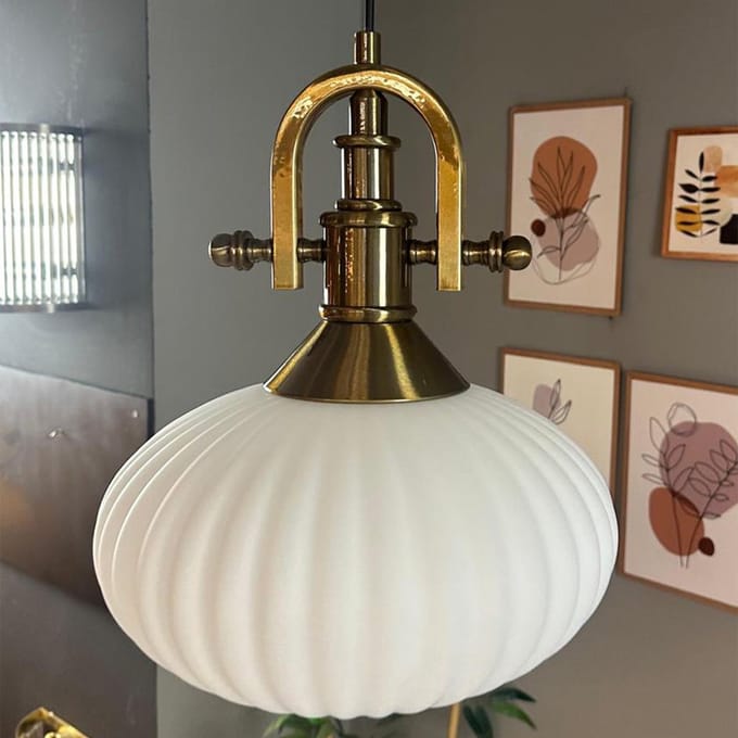 Bamyum Elegant Glazen Enkele Kroonluchter Retro Wit Hanglamp
