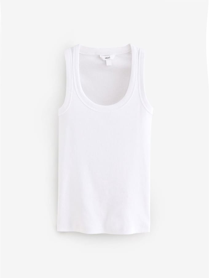 Next - Dames - Premium geribbelde lage mouwloze tanktop - Wit