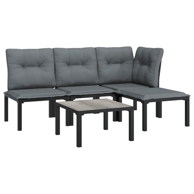 vidaXL - 5-delige - Loungeset - poly - rattan - zwart - en - grijs