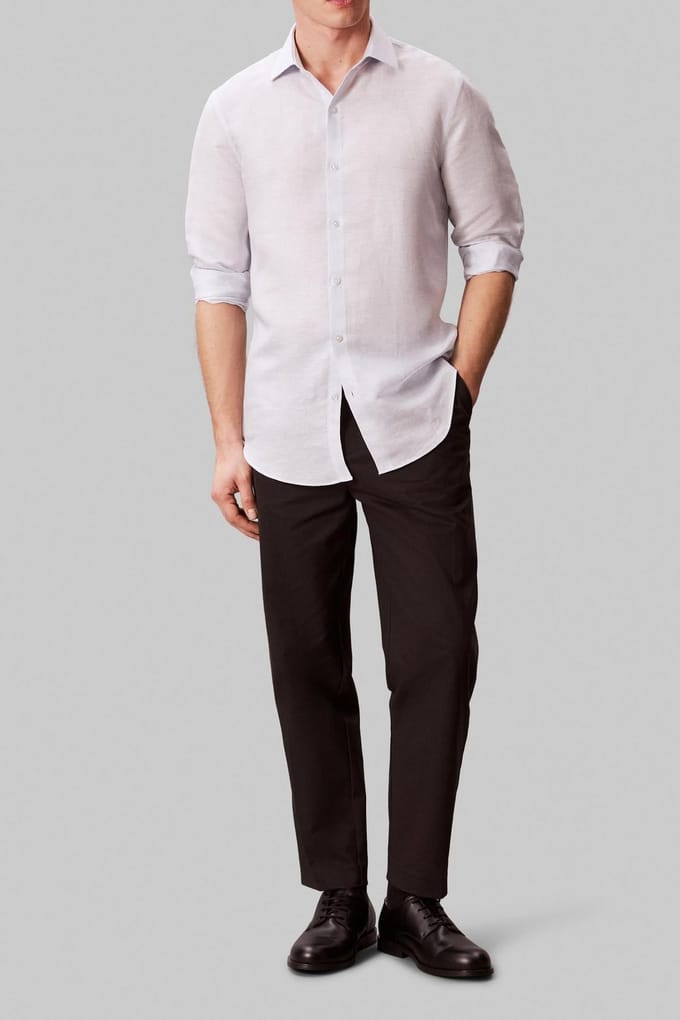 Calvin Klein Slim Ref Linen Shirt Blue Multi Größe: 43 | Casual hemden Outlet | Herren | Weiß