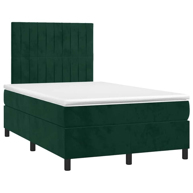 vidaXL - Boxspring - met - matras - en - LED - fluweel - donkergroen - 120x200 - cm