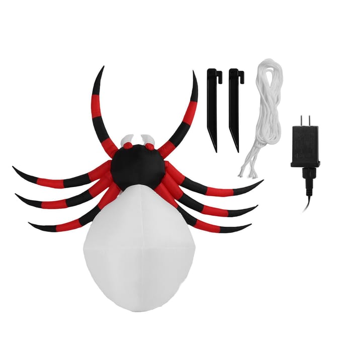 Décor Gonflable Araignée 2,4m Décoration Extérieure avec Lumière LED Grande Araignée Accessoire Halloween black