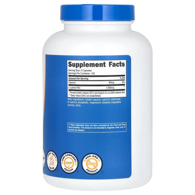 L-Lysine, 250 capsules (500 mg per capsule)