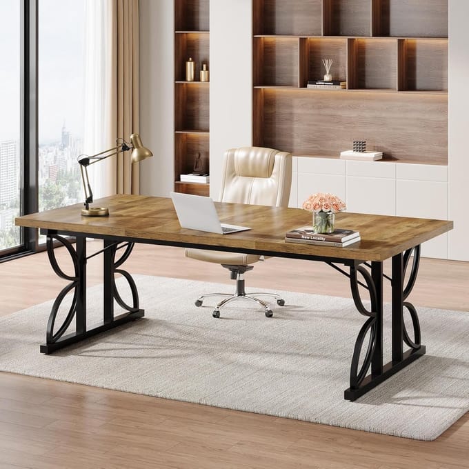 Tribesigns Bureau - Groot Computerbureau - Computer Tafel - Bureautafel met Stevig metalen frame - 180 x 80 x 75 cm - Bruin & zwart