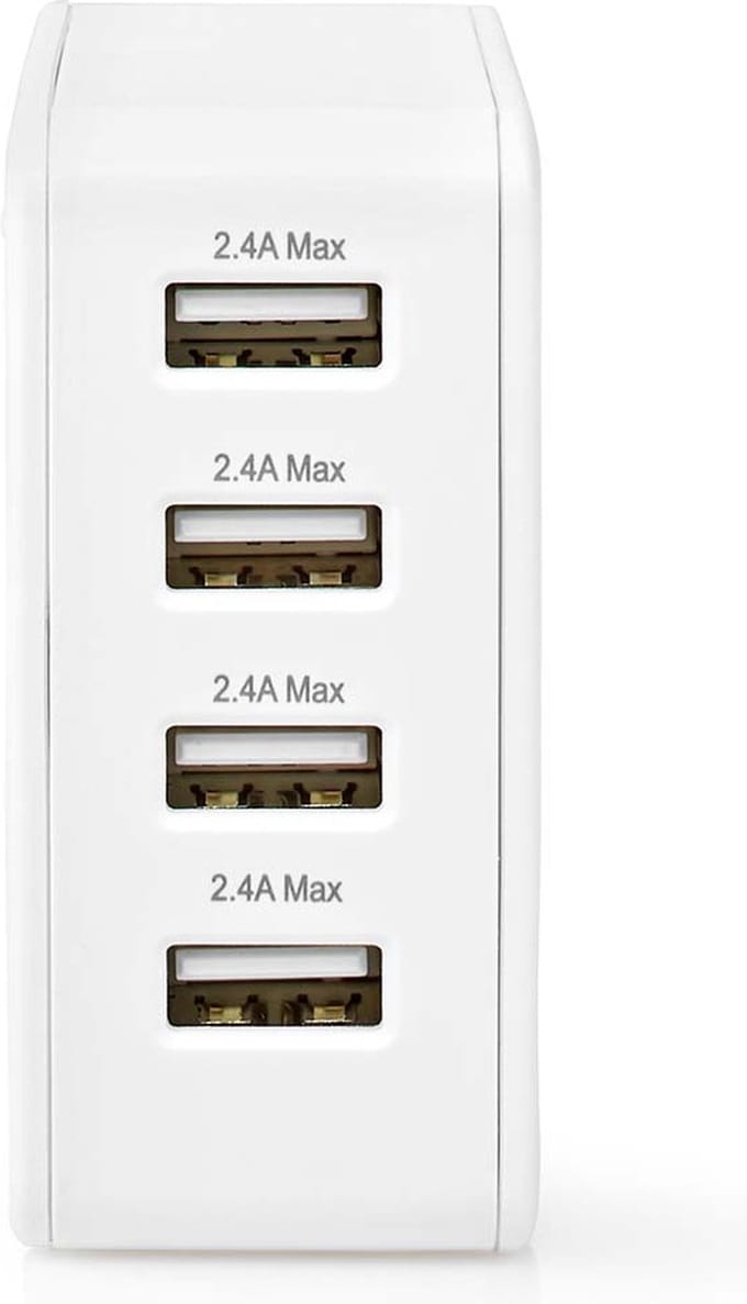 Nedis Oplader - 24 W - 4x 2.4 A - Outputs: 4 - 4x USB-A - Geen Kabel Inbegrepen - Single Voltage Output - Wit