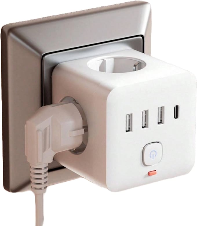 S&E 7-in-1 Compacte Stekkerdoos met USB & Type-C – Overbelastingsbeveiliging - Wit