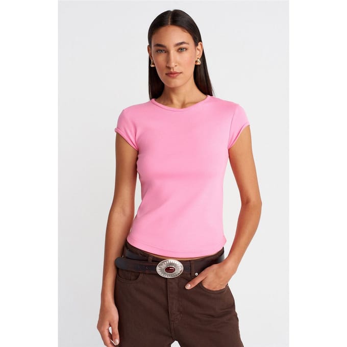 Dames Slim Fit Katoenen Rondhals T-Shirt