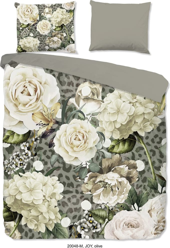 Pure dekbedovertrek bloemen - 2 persoons 200x200/220 cm - Olijfgroen - Microvezel