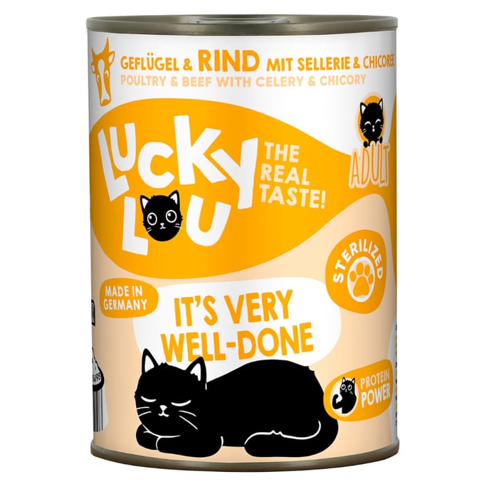 6x 400g Lucky Lou Sterilized Gevogelte & Rundvlees Natte Kattenvoer