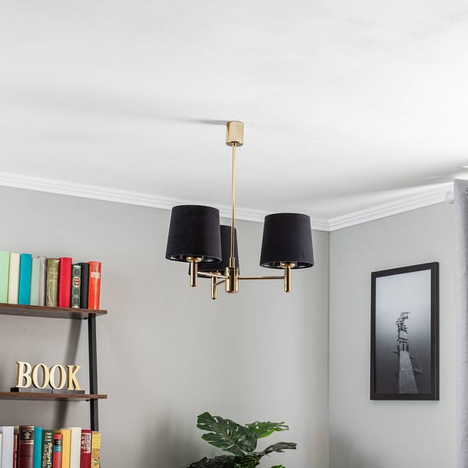 Argon Kroonluchter Polo, 3-lamps, zwart/donker messing