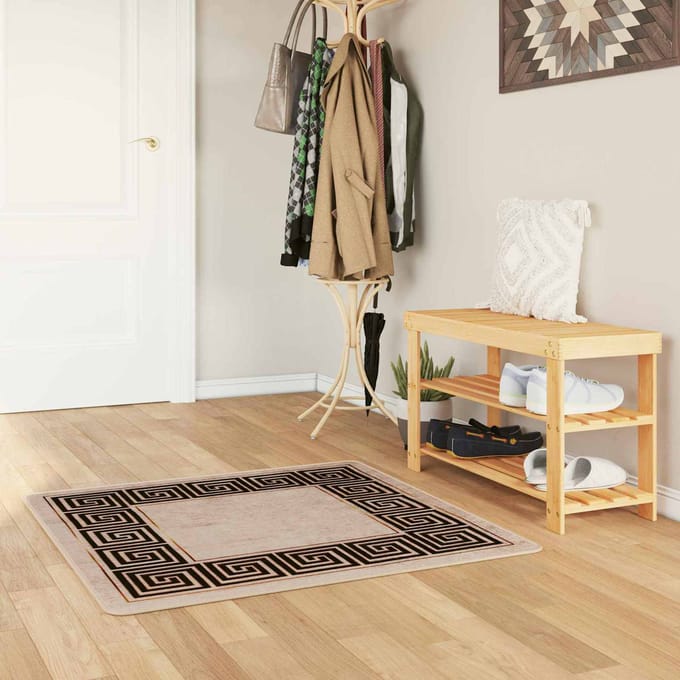 vidaXL - Tapijt - Runner - MARSA - Beige - en - Zwart - 100 - x - 100 - cm
