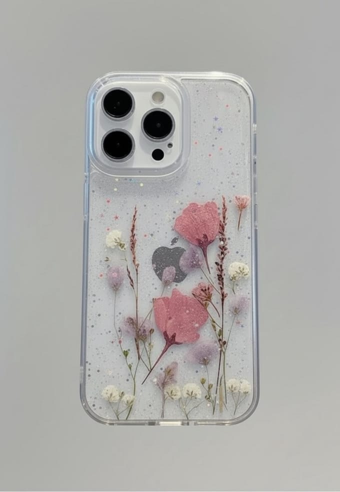 Vrolijk telefoonhoesje met echte gedroogde roze bloemen - Iphone 12 PRO