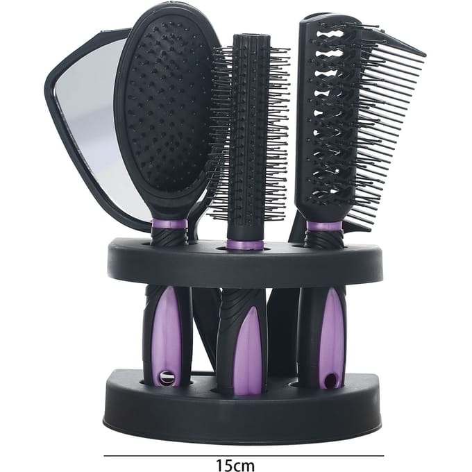 Set van 5 Haar Kammen Spiegel Set Professionele Salon Haar Knippen Borstels Sets Salon Haarstyling Styling Gereedschap En Houder paars