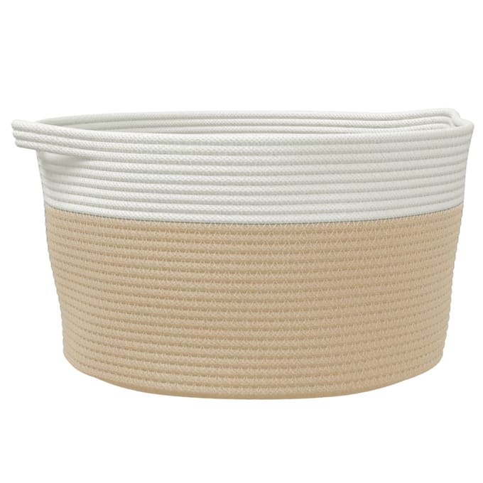 vidaXL - Opbergmand - Ø - 40x25 - cm - katoen - beige - en - wit