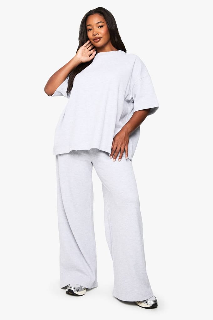 boohoo Dames Plus Wafelgebreide Broek met Trekkoord in de Taille | Ash Grey | Maat: 28