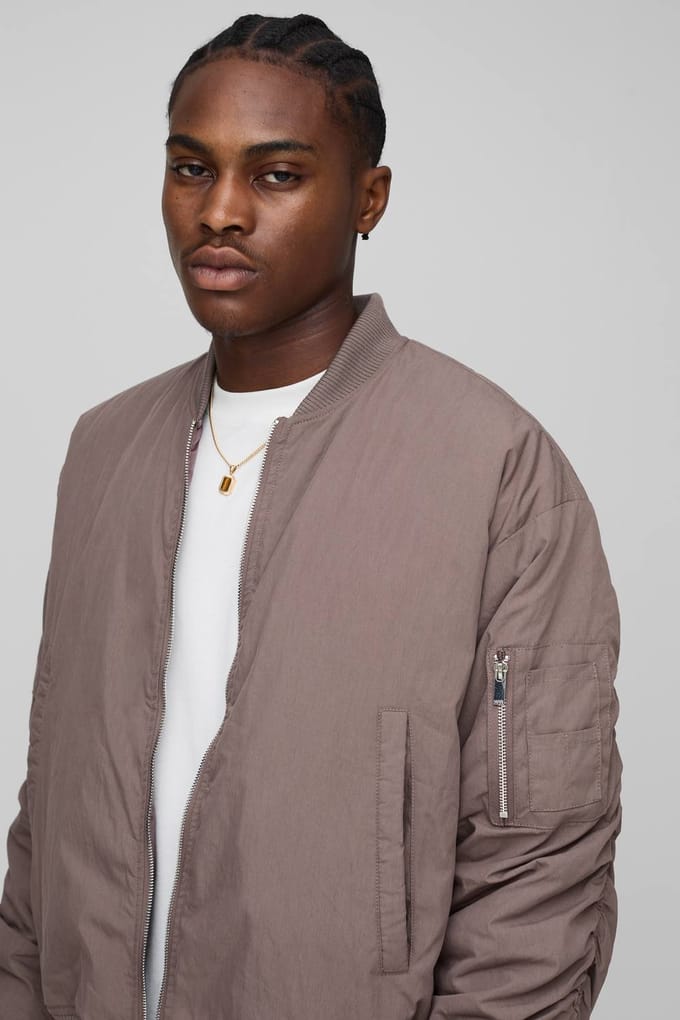 Boxy Fit Peached Geborduurde MA1 Bomber Jacket | Mauve | Size Medium