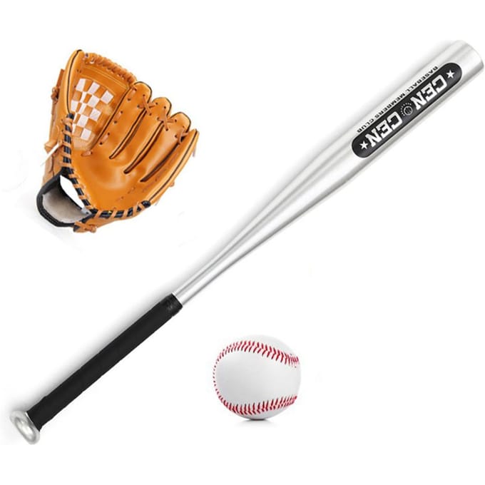 Honkbal Ballen Set Honkbalknuppel+Honkbal+Honkbalhandschoenen 25 inch Aluminium Honkbalknuppel 10,5 inch bruin