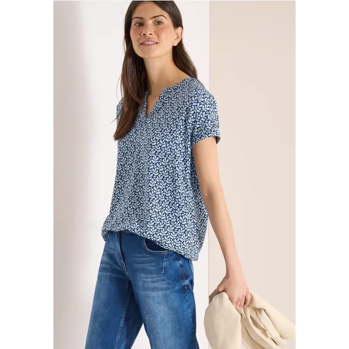 Blouse met gespleten hals en minimale print