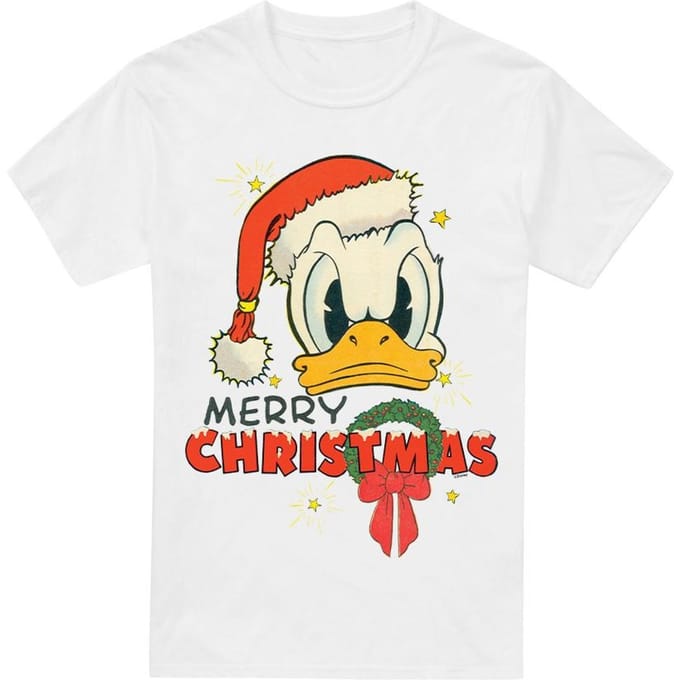 Disney Heren Vrolijk Kerstfeest Donald Duck T-Shirt (Wit)