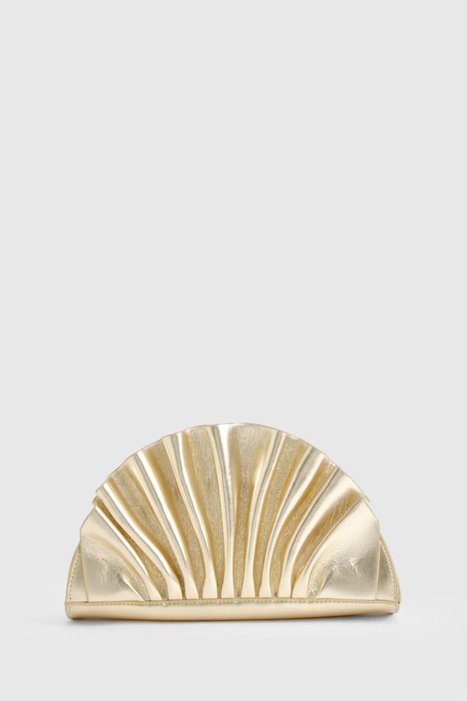 boohoo Dames Metallic Ruffle Clutch Bag | Goud
