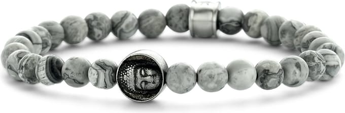 Frank 1967 Beads 7FB 0388 Natuurstenen armband - Buddha - 6 mm - Grijs / Groen