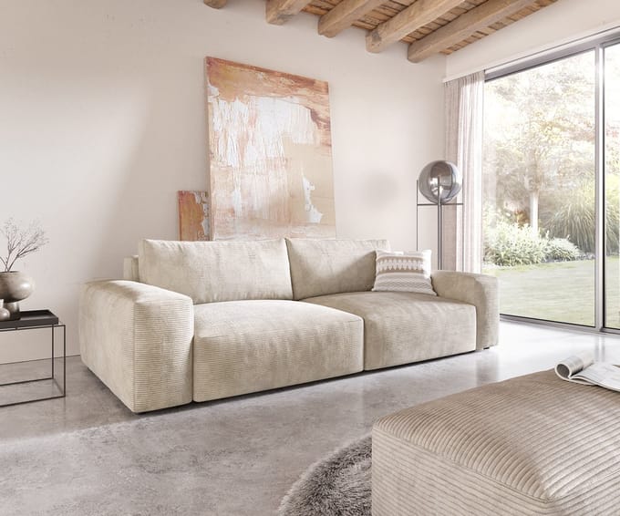Big-sofa Lanzo XL Cord Beige 270x130 cm met hocker