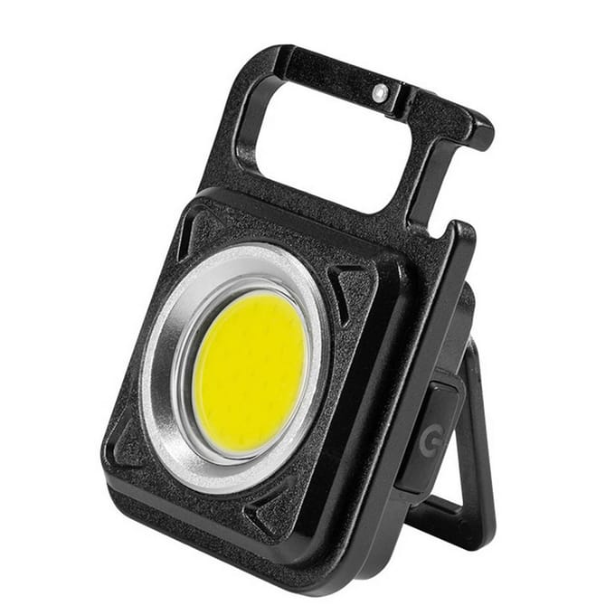 Mini porte-clés Portable, Source de lumière COB, lanterne de Camping, aimant puissant, crochet de verrouillage pliable noir