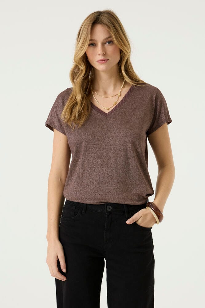 GARCIA Dames Effen T-shirt Bruin Korte mouw