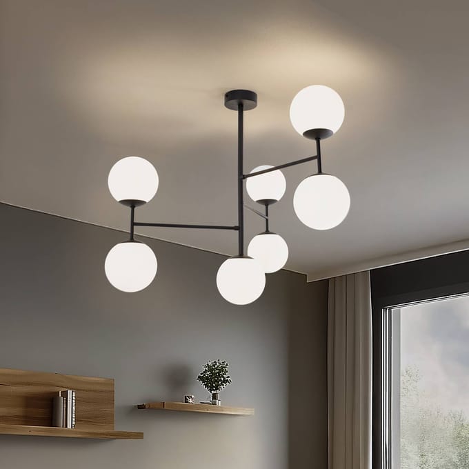 Domiluce Plafondlamp Korek, zwart/wit, glas, 75 cm, 7-lamps, E14