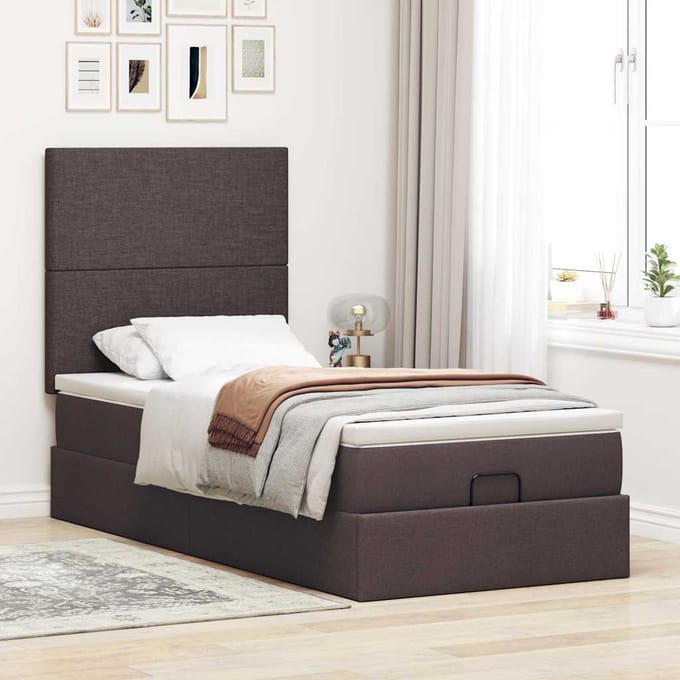 vidaXL - Bed - met - matras - 100x200 - cm - stof - donkerbruin