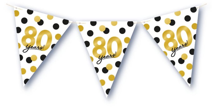 BTH – 80 Jaar Vlaggenlijn – Wit-Zwart-Goud – 6 m Verjaardag Decor – 80 Jaar Celebration Feest Versiering – Slinger