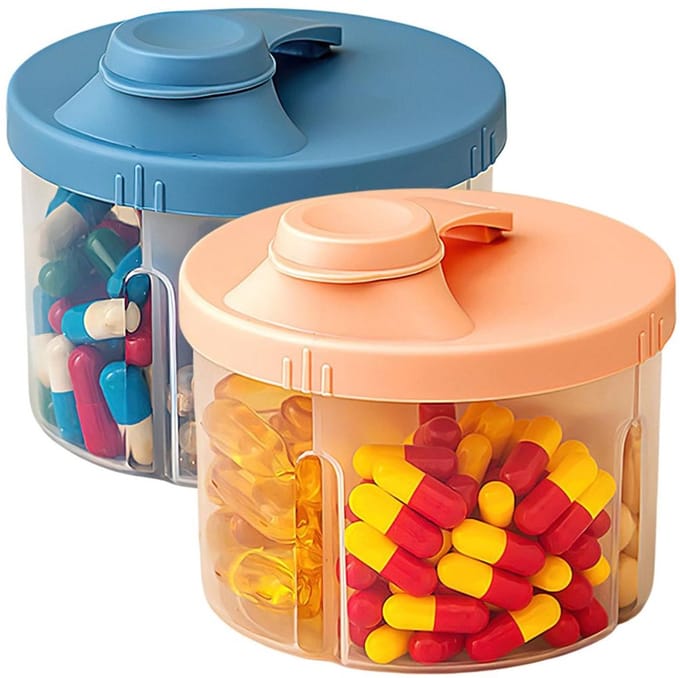 Tweedelige pillendoos met 4 vakjes, pillenorganizer.