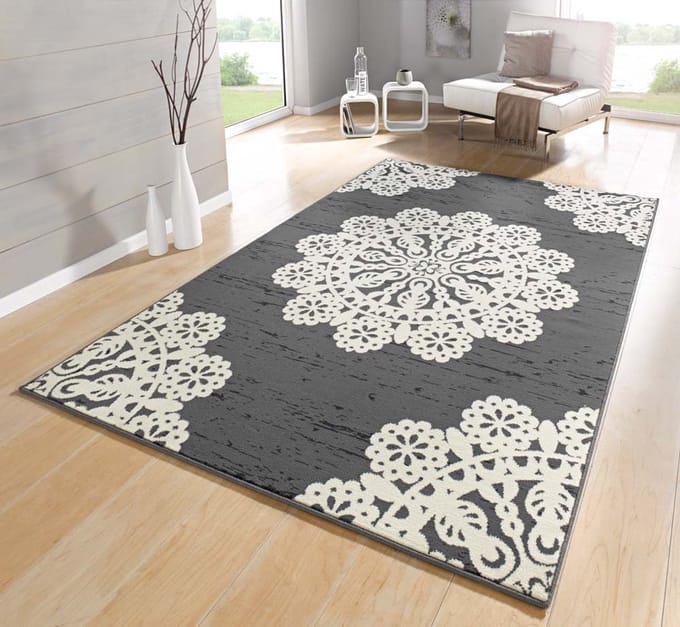 Modern vloerkleed - Lace grijs/crème 80x150