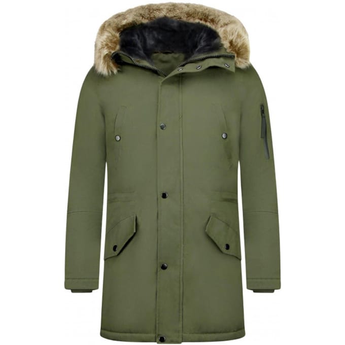 Parka Heren Winterjas - Gewatteerde Jassen - Winterjas Heren Bontkraag - Groene Jas