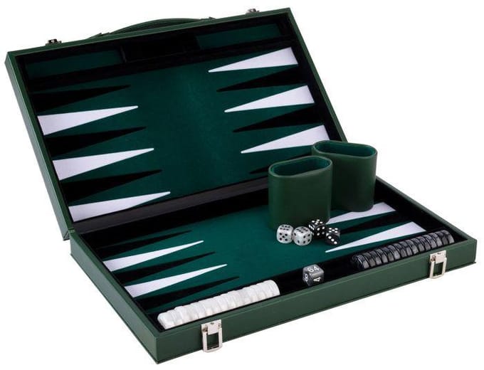 Backgammon de Luxe 15 pouces 38 cm -Haute qualité -Simili Cuir, Incrustation Feutre spécial - dés et jetons nacrés - 250529 wit