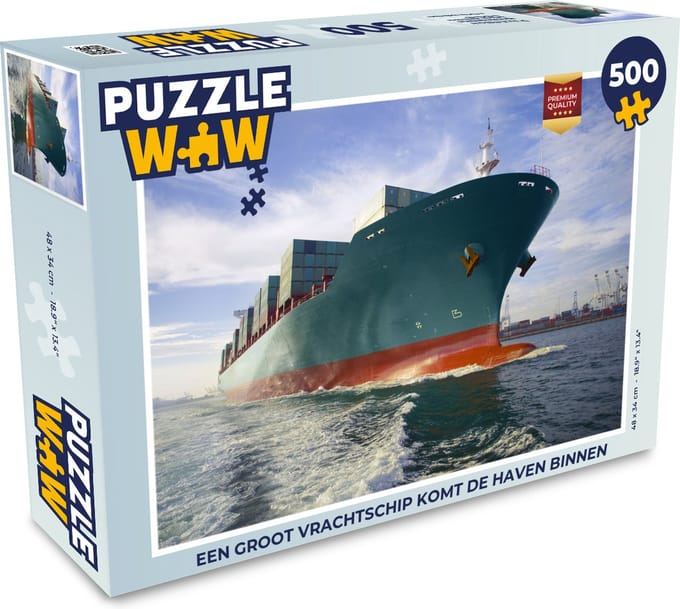 Puzzel Een groot vrachtschip komt de haven binnen - Legpuzzel - Puzzel 500 stukjes