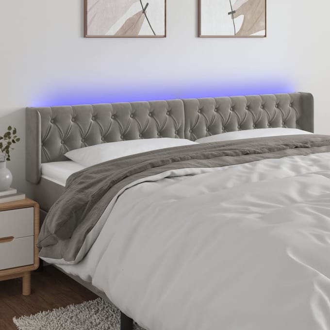 vidaXL - Hoofdbord - LED - 203x16x78/88 - cm - fluweel - lichtgrijs