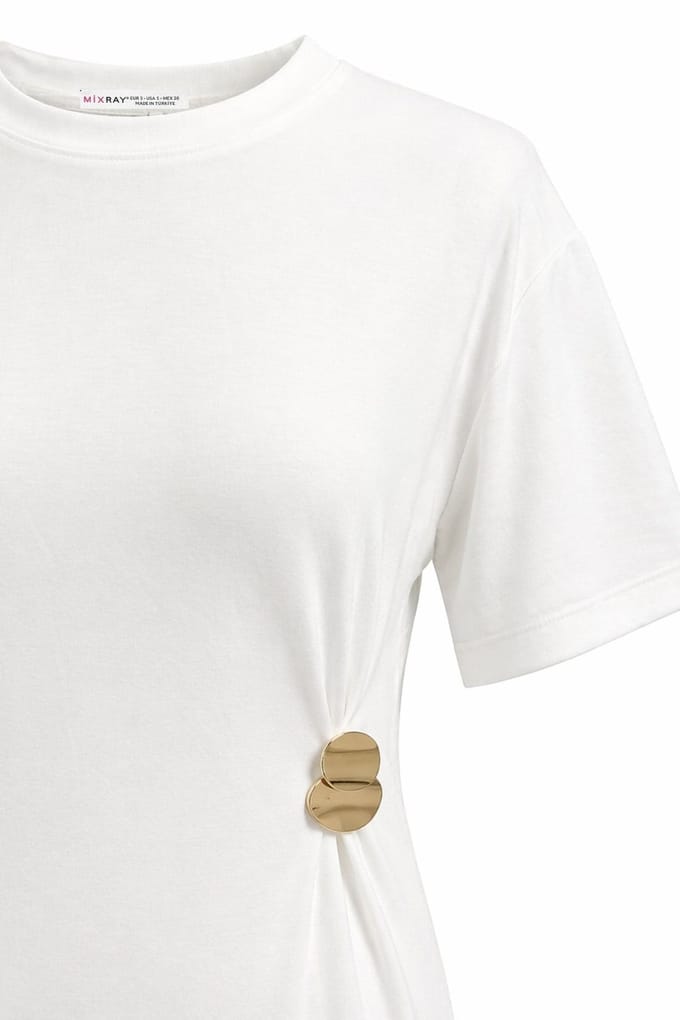 Crew Neck Mini T-shirt Jurk met Steen Accessoire