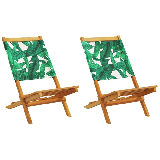 vidaXL - Tuinstoelen - 2 - st - bladpatroon - massief - acaciahout - en - stof