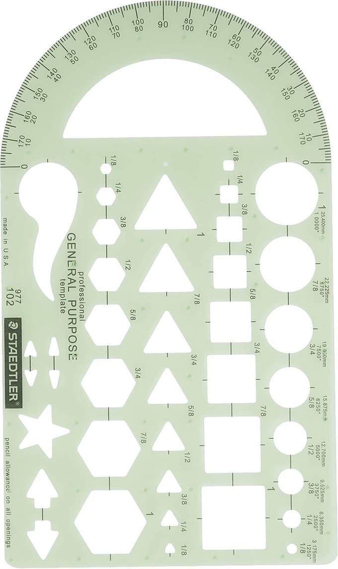 Geometrische Templates en Protractor, 9,5 x 5,5 inch, Diverse Vormen en Symbolen