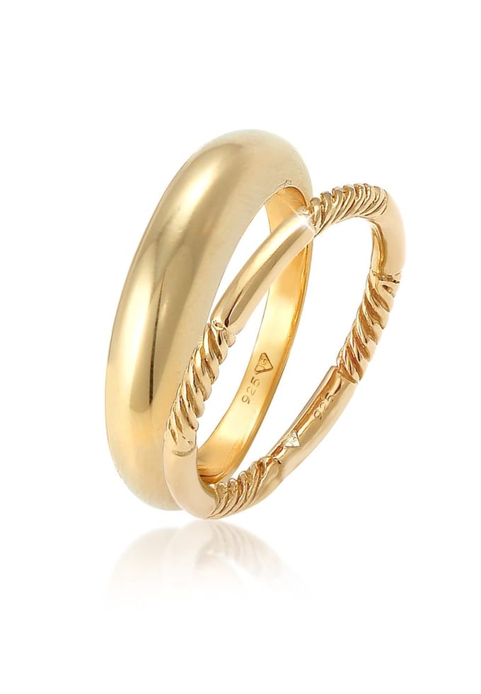 Elli - Ring - Dames Band Ring Set Twisted Basic Trend in 925 Sterling Zilver Goud Geplaatst - Dames