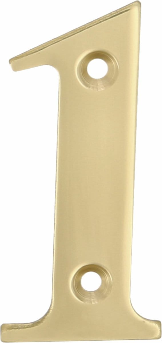 AMIG Huisnummer 1 - massief messing - 5cm - incl. bijpassende schroeven - gepolijst - goudkleur