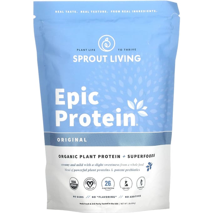 Sprout Living, Epic Protein, Protéine Végétale Bio + Superaliments, Original, 1 lb (455 g)